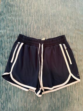 Beyond Yoga Navy Athletic Shorts with White Trim